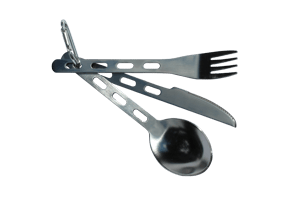 Three piece bug out bag cutlery fork knife spoon carabiner